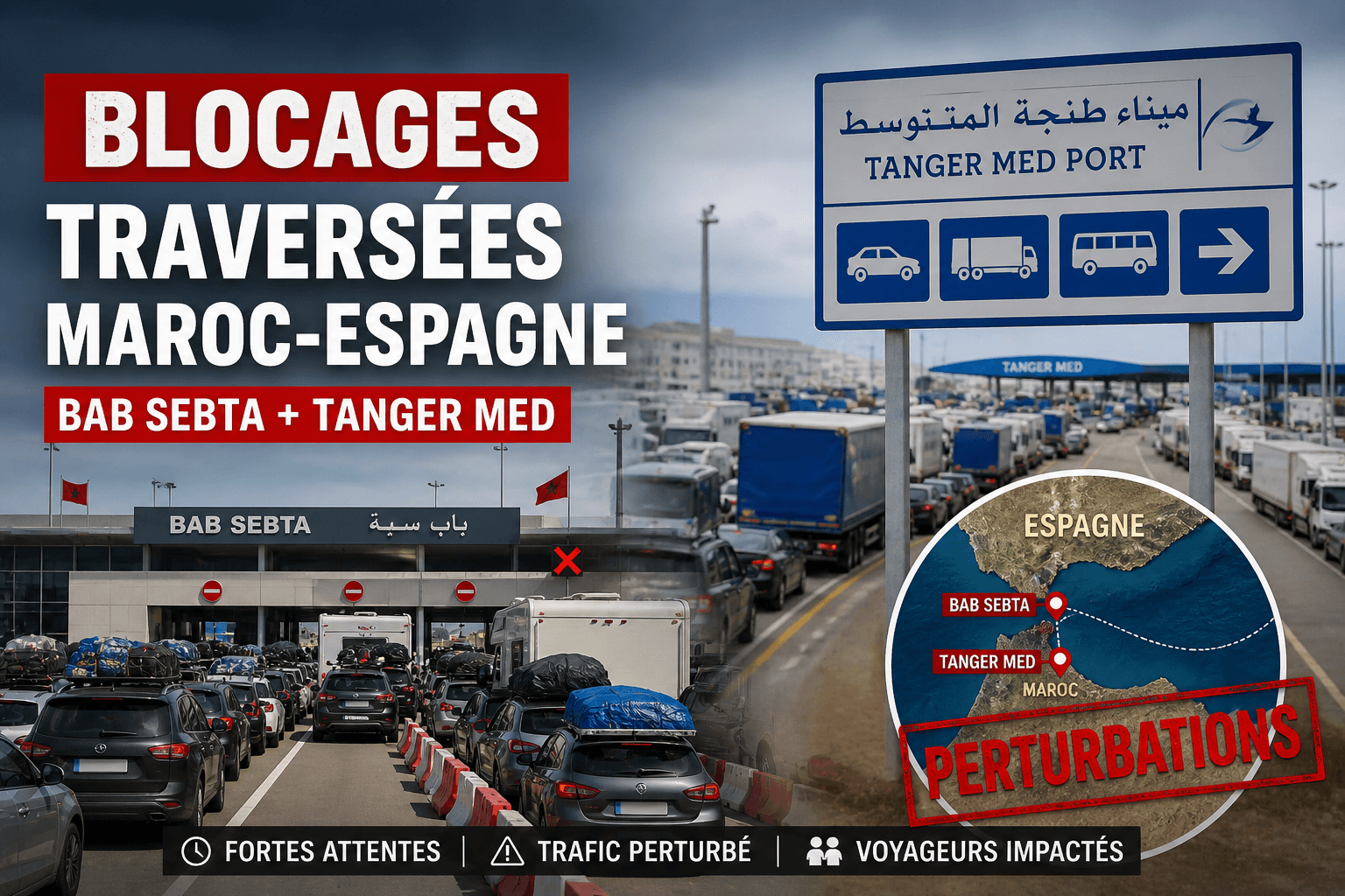 Traversée Maroc-Espagne 2026 : Bab Sebta saturé, Tanger Med sous tension, le guide MRE